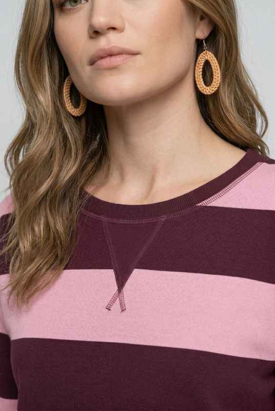 Eco Cotton Striped 3/4 Sleeve Sweatshirt Dress