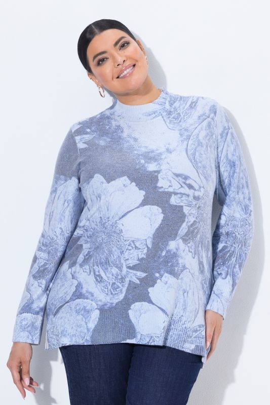 Micro-Sequined Floral Turtleneck Sweater