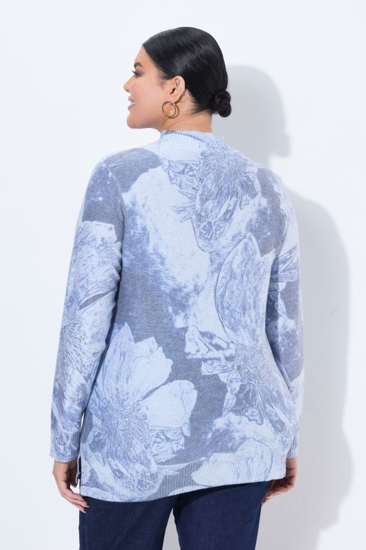 Micro-Sequined Floral Turtleneck Sweater