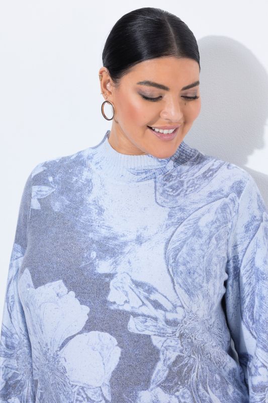 Micro-Sequined Floral Turtleneck Sweater