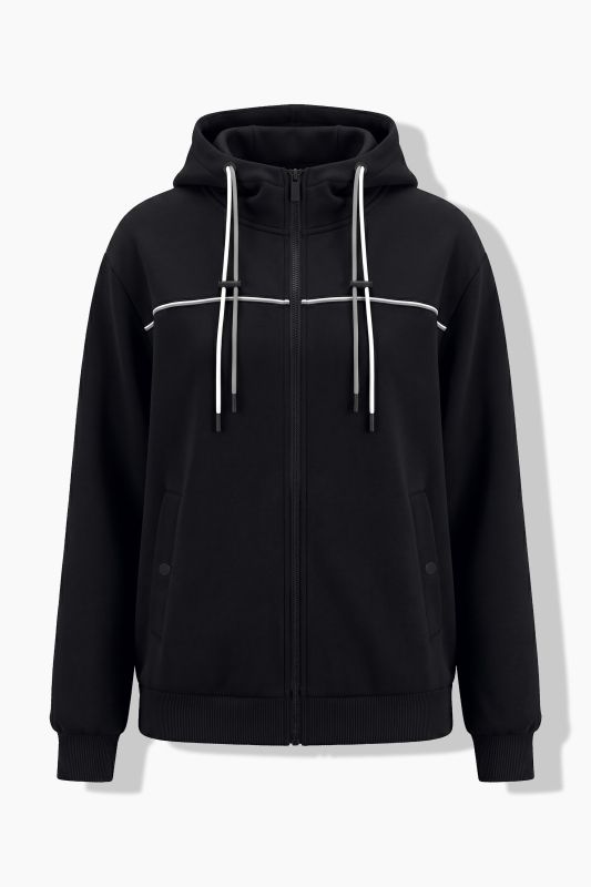 Contrast Piping Zip-Up Hoodie