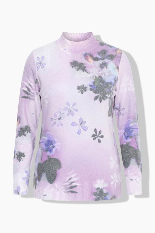 Pastel Floral Sequined Turtleneck Sweater