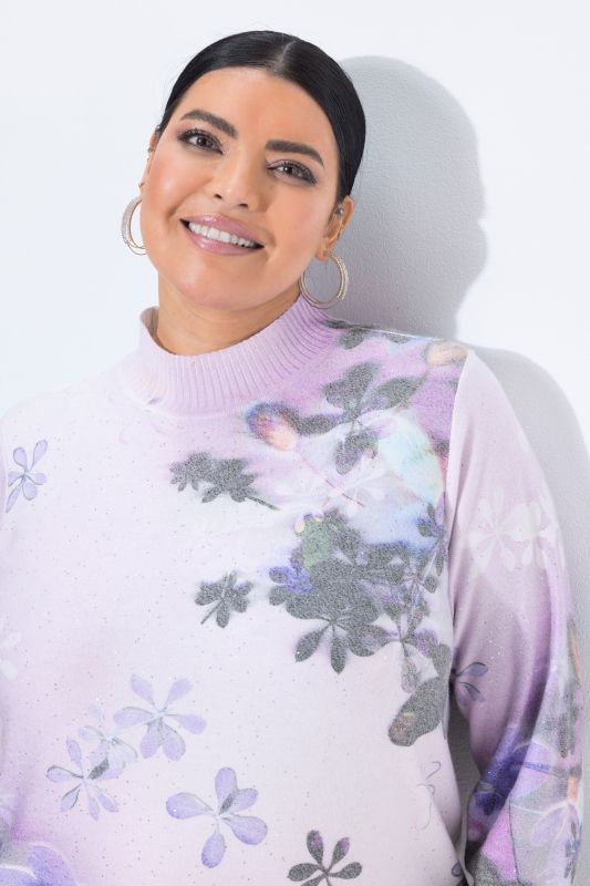 Pastel Floral Sequined Turtleneck Sweater