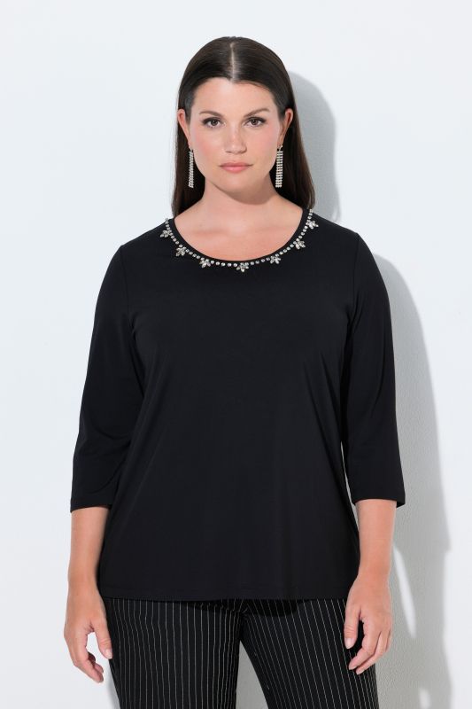 Rhinestone Flower Punto di Roma 3/4 Sleeve Sweater