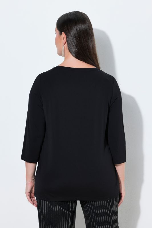 Rhinestone Flower Punto di Roma 3/4 Sleeve Sweater