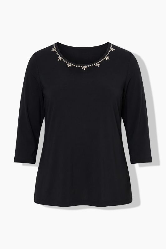 Rhinestone Flower Punto di Roma 3/4 Sleeve Sweater