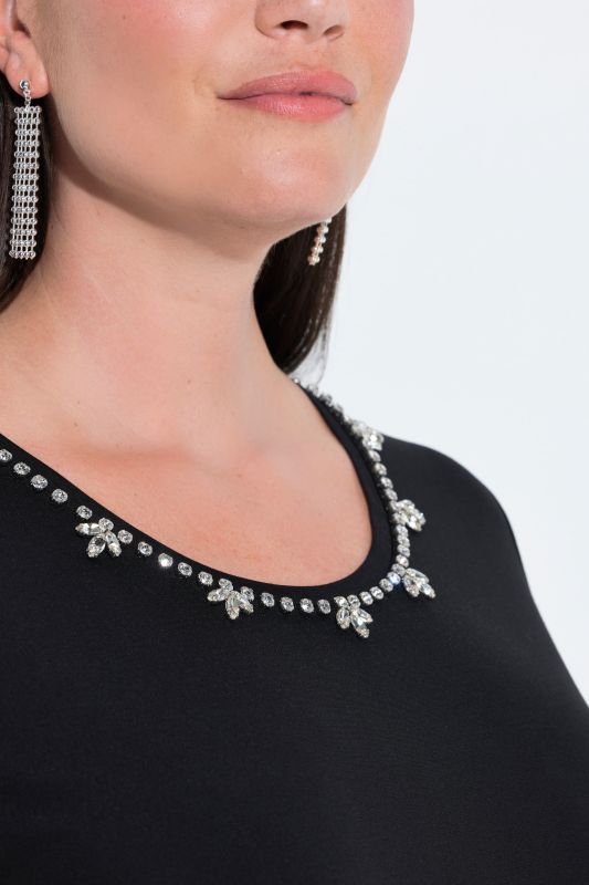 Rhinestone Flower Punto di Roma 3/4 Sleeve Sweater