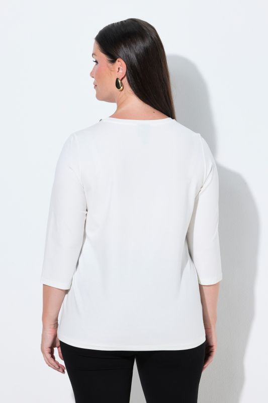 Rhinestone Flower Punto di Roma 3/4 Sleeve Sweater