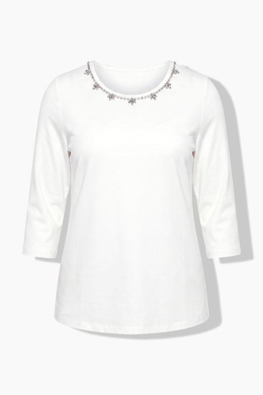 Rhinestone Flower Punto di Roma 3/4 Sleeve Sweater
