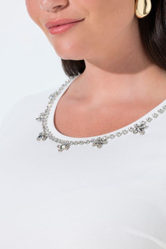 Rhinestone Flower Punto di Roma 3/4 Sleeve Sweater