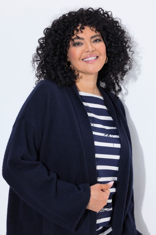 Open Shape Long Sleeve Shawl Collar Cardigan