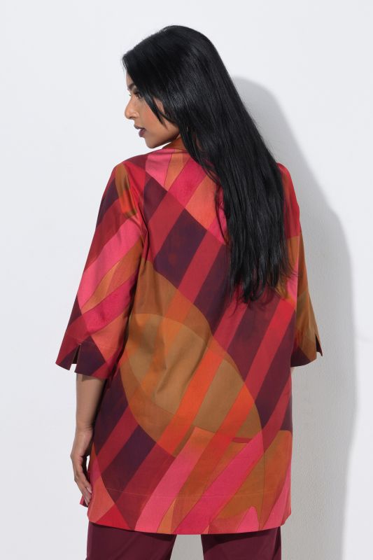 Abstract Stripe 3/4 Sleeve Button-Down Tunic Blouse