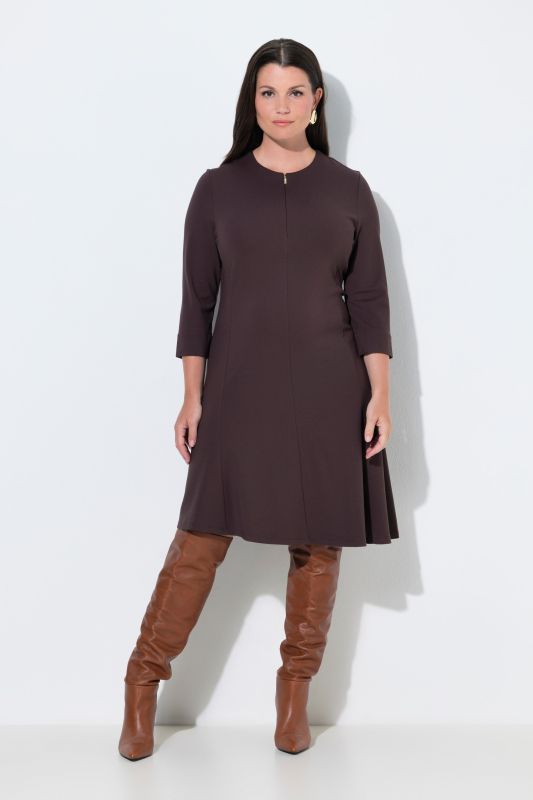 Zip-Up Punto di Roma Jersey 3/4 Sleeve A-Line Dress