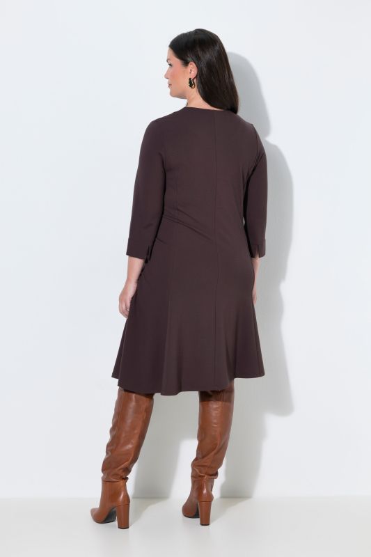 Zip-Up Punto di Roma Jersey 3/4 Sleeve A-Line Dress