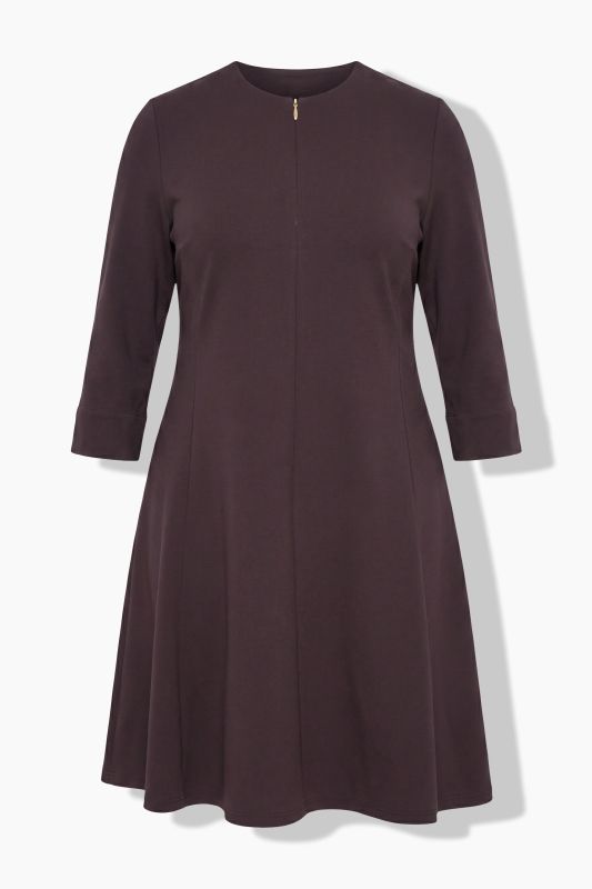 Zip-Up Punto di Roma Jersey 3/4 Sleeve A-Line Dress