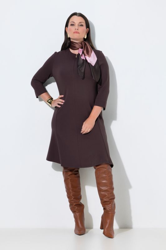 Zip-Up Punto di Roma Jersey 3/4 Sleeve A-Line Dress