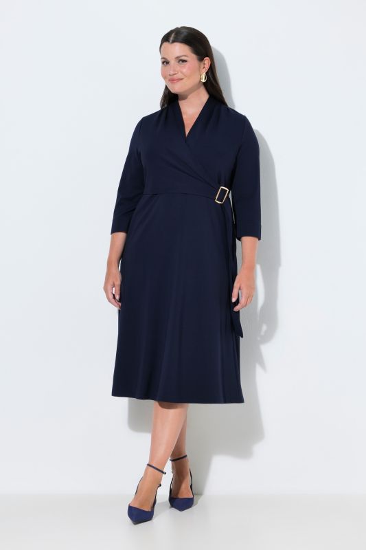 Wrap Look Metallic Buckle Midi Dress
