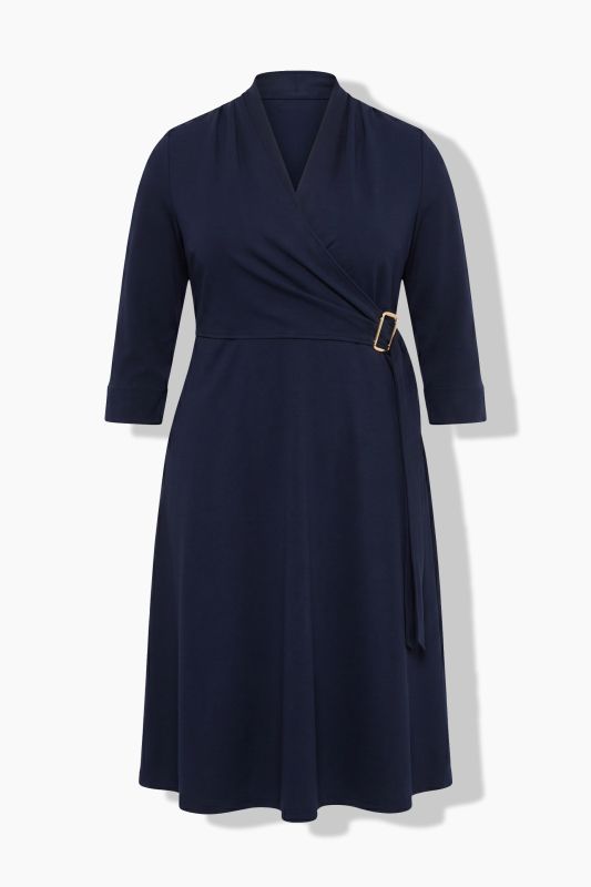 Wrap Look Metallic Buckle Midi Dress