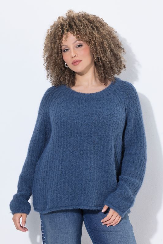 Rolled Edge Ribbed Knit Long Sleeve Sweater