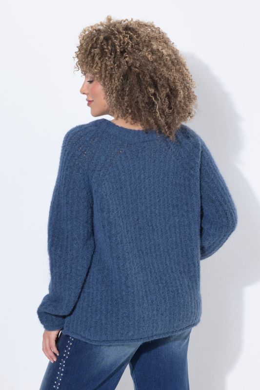 Rolled Edge Ribbed Knit Long Sleeve Sweater