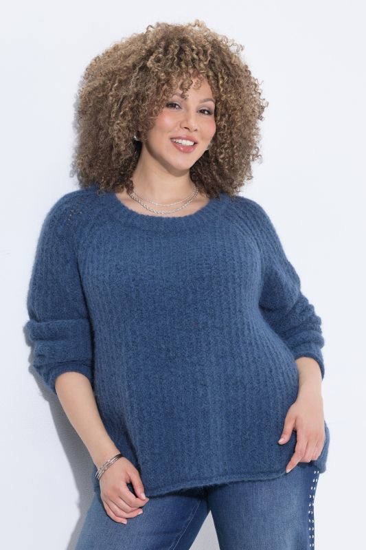 Rolled Edge Ribbed Knit Long Sleeve Sweater