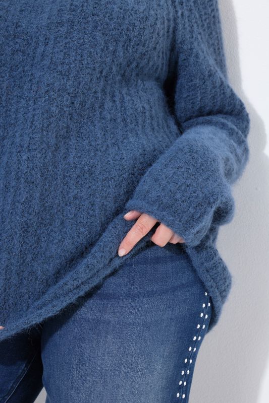 Rolled Edge Ribbed Knit Long Sleeve Sweater