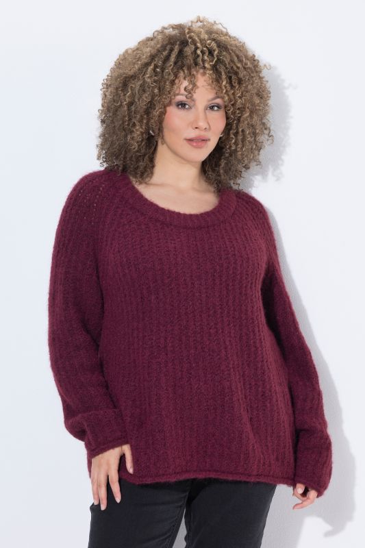 Rolled Edge Ribbed Knit Long Sleeve Sweater