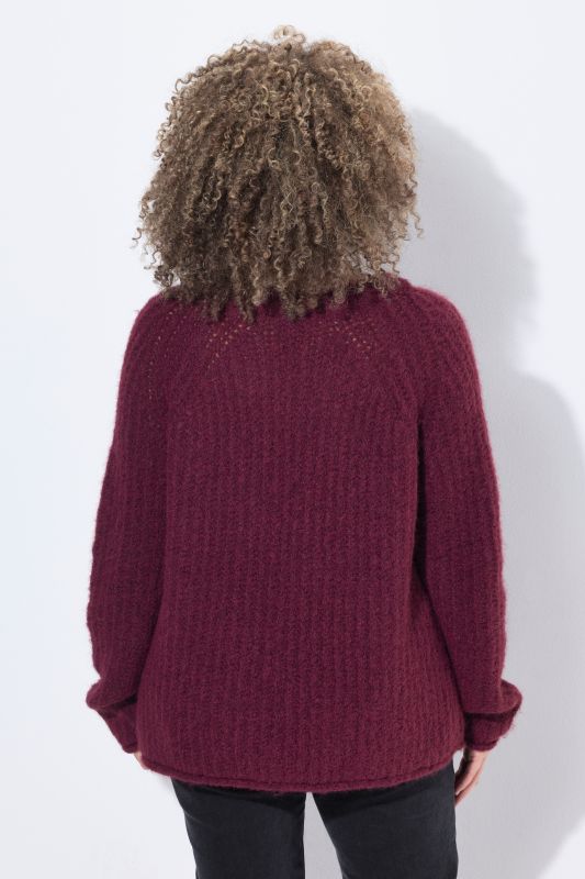 Rolled Edge Ribbed Knit Long Sleeve Sweater