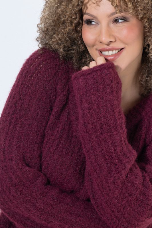 Rolled Edge Ribbed Knit Long Sleeve Sweater