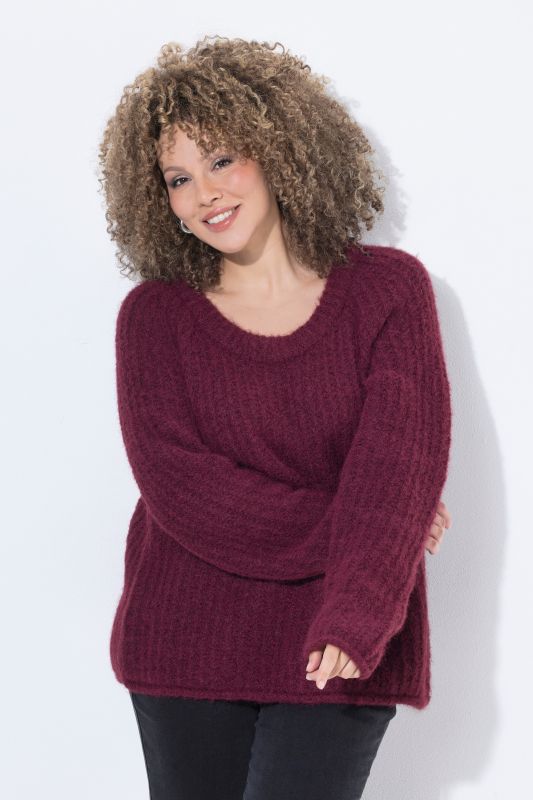 Rolled Edge Ribbed Knit Long Sleeve Sweater