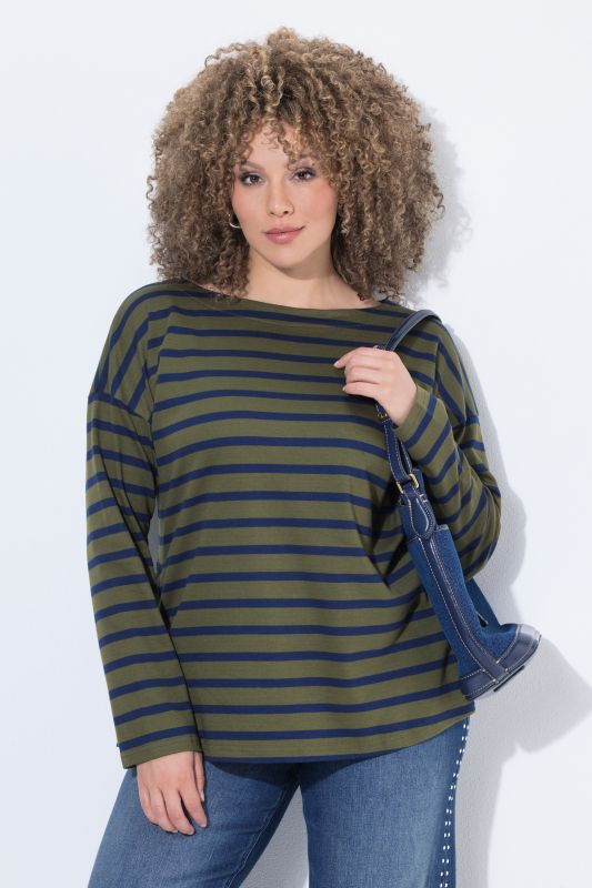 Striped Long Sleeve Boat Neck Tee