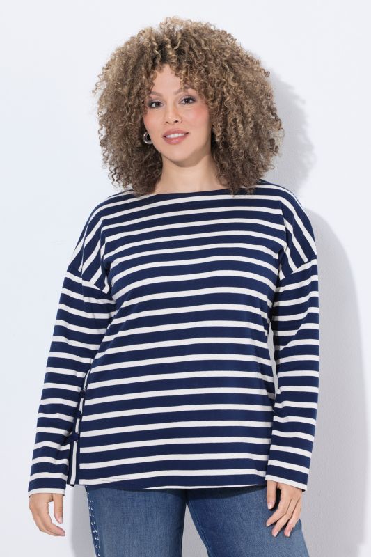 Striped Long Sleeve Boat Neck Tee
