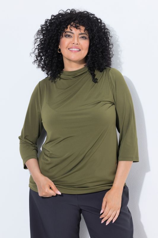 Draped 3/4 Sleeve Turtleneck Tee