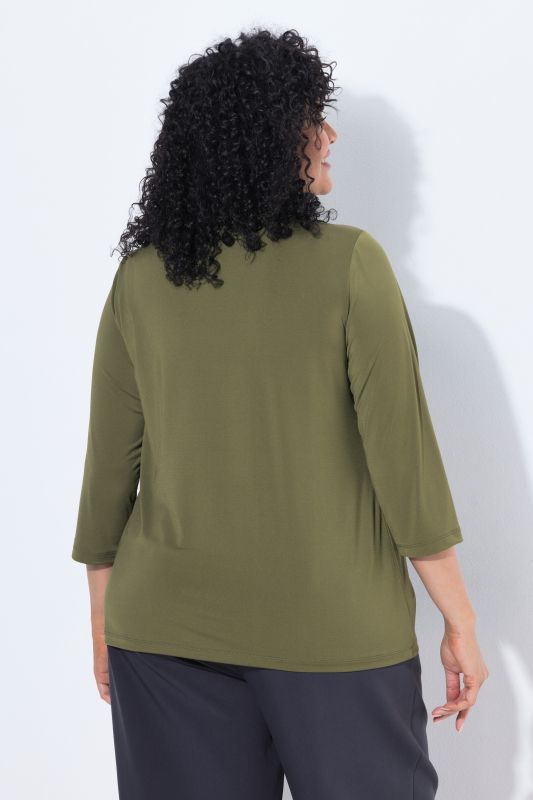 Draped 3/4 Sleeve Turtleneck Tee
