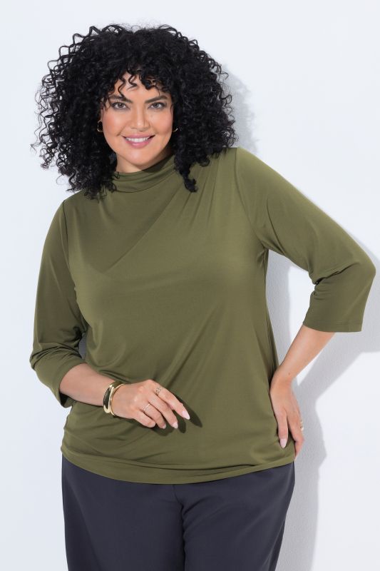 Draped 3/4 Sleeve Turtleneck Tee