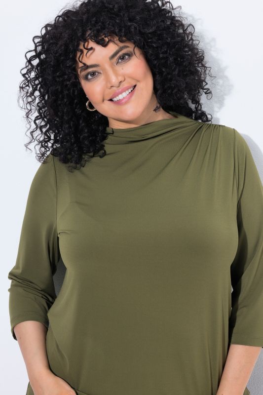 Draped 3/4 Sleeve Turtleneck Tee
