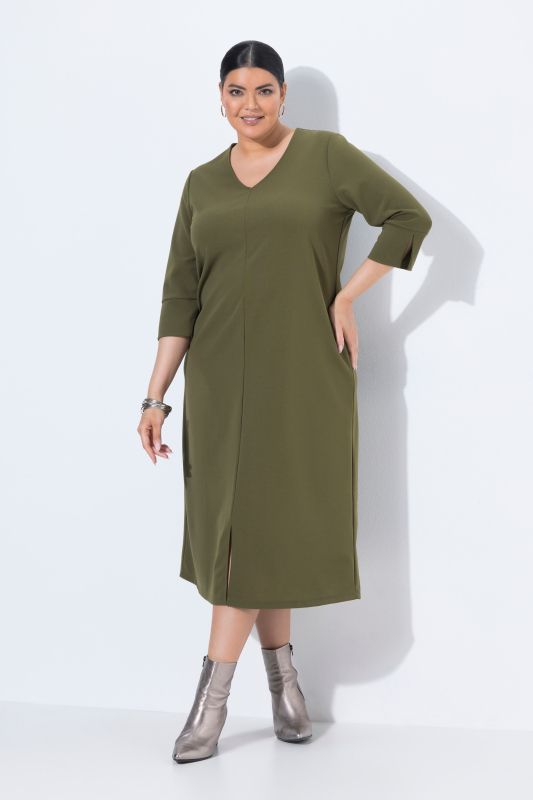 Decorative Seam 3/4 Sleeve Pocket Dress