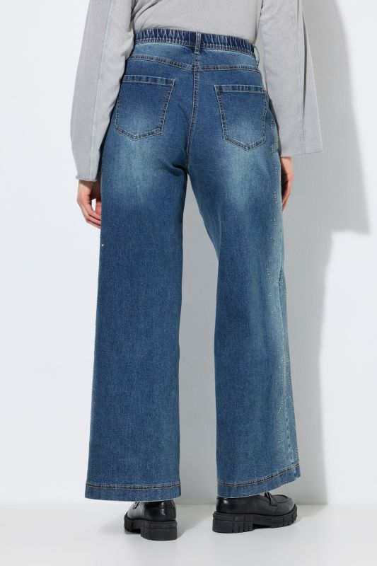 Rhinestone Studded Wide Leg Comfort Waist Jeans