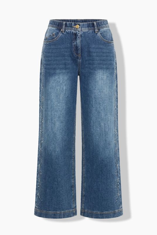 Rhinestone Studded Wide Leg Comfort Waist Jeans