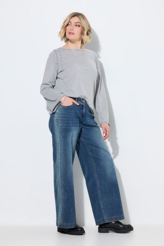 Rhinestone Studded Wide Leg Comfort Waist Jeans