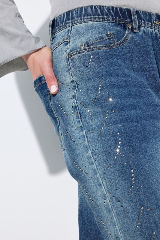 Rhinestone Studded Wide Leg Comfort Waist Jeans