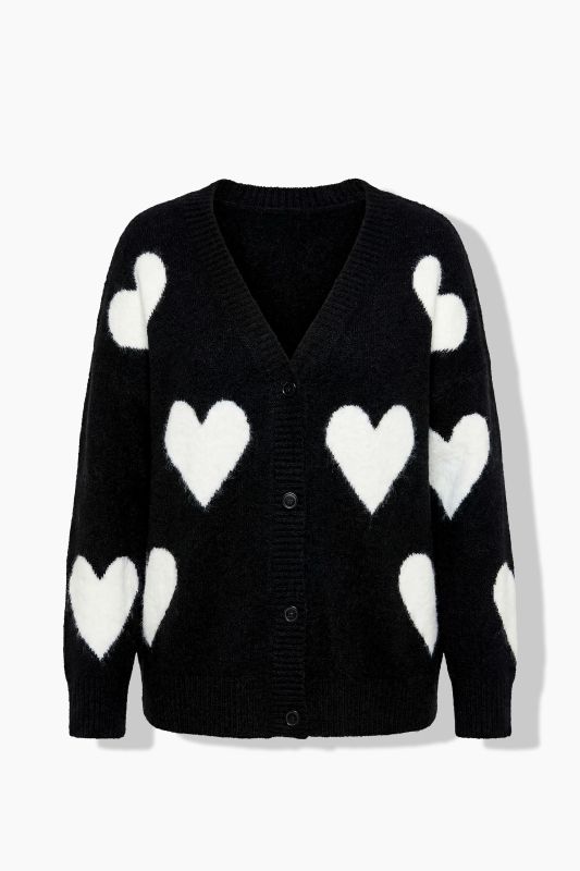 Heart Print Oversized Cardigan