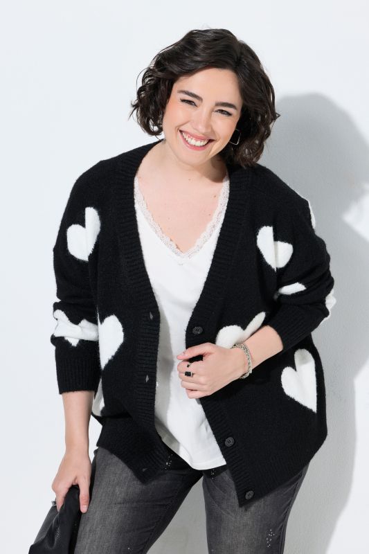 Heart Print Oversized Cardigan