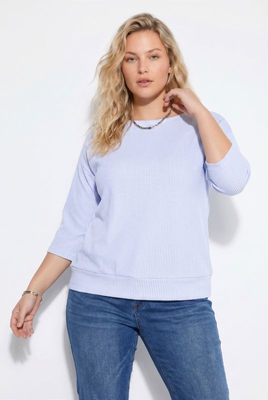 Pinstripe Boat Neck Batwing Sleeve Sweatshirt