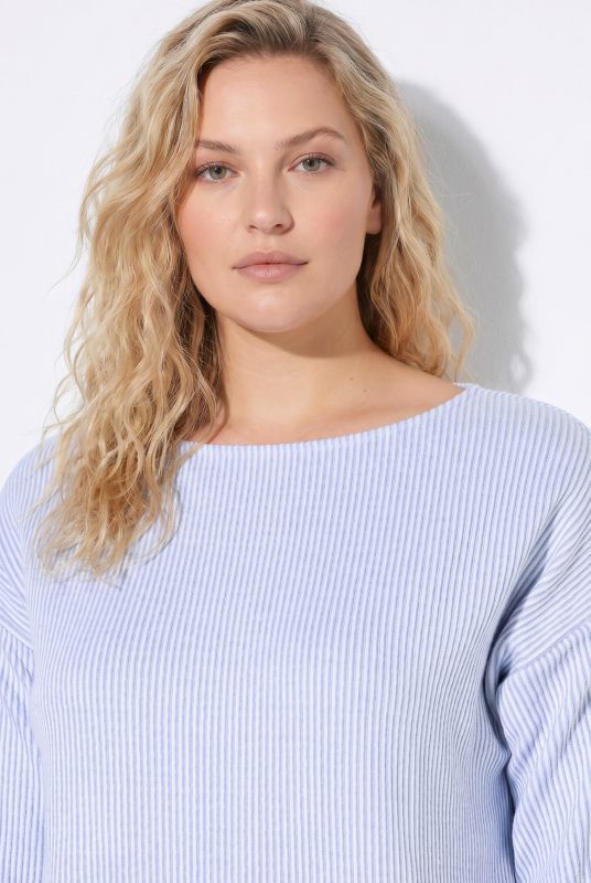 Pinstripe Boat Neck Batwing Sleeve Sweatshirt