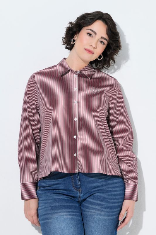 Pinstripe Metallic Floral Logo Print Button-Down Blouse