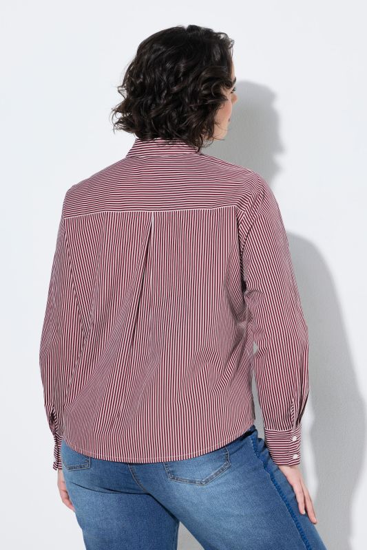 Pinstripe Metallic Floral Logo Print Button-Down Blouse