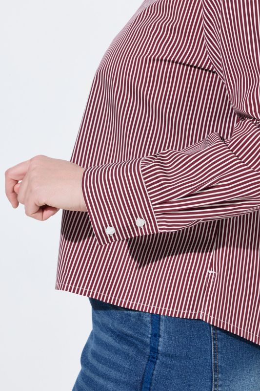 Pinstripe Metallic Floral Logo Print Button-Down Blouse