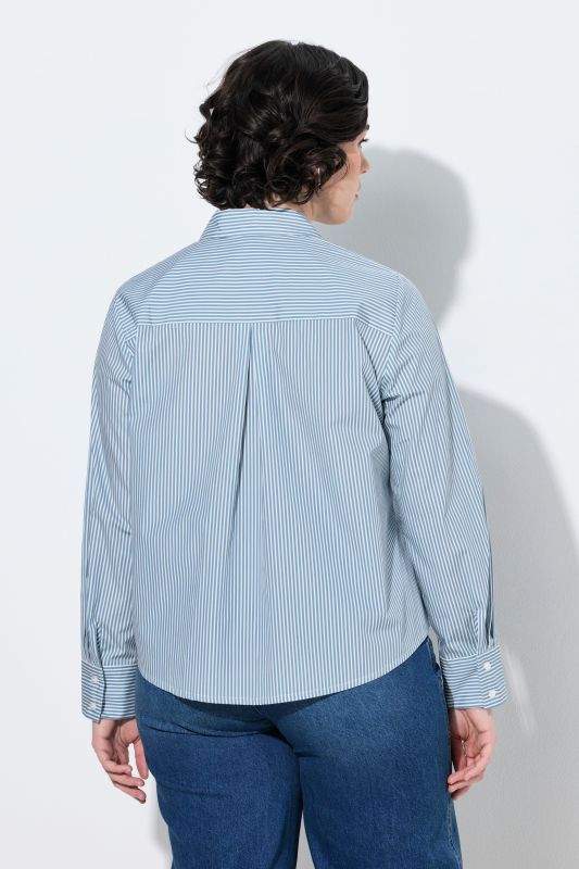 Pinstripe Metallic Floral Logo Print Button-Down Blouse