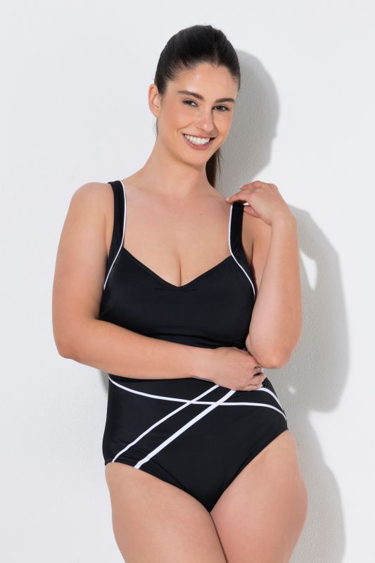 Contrast Color Piping One Piece Swimsuit